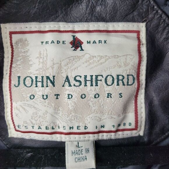 Vintage 80's John Ashford Leather Coat Anorak Jacket Collared Drawstring Black L - Picture 16 of 16